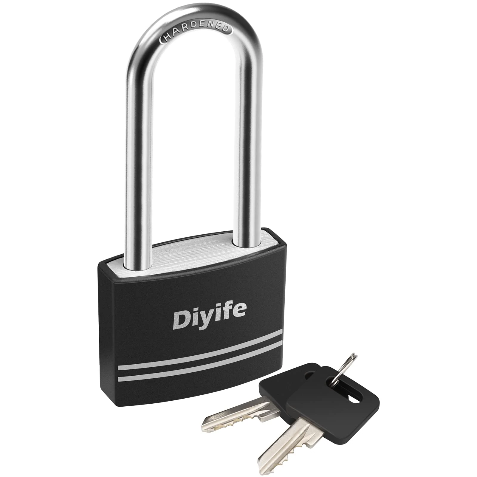 Diyife Padlock with Key, [2 Keys] Aluminum Lightweigt Long Shackle Padlocks, Anti-Rust Key Lock Outdoor Weatherproof Lock, 40mm Locker Locks for School, Gym Locker, Fence, Gate, Garage, Shed (Black)