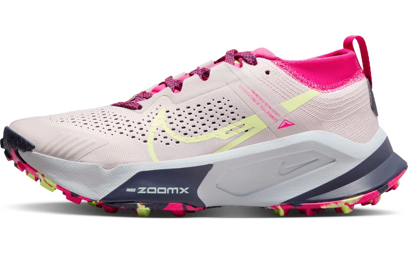 NIKE Women's W Zoomx Zegama Trail Low, Platinum Violet Luminous Green Fireberry, 7 UK