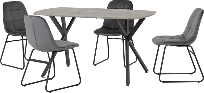 Seconique Athens Dining Table Set with 4 Lukas Dining Chairs in Concrete/Grey Velvet