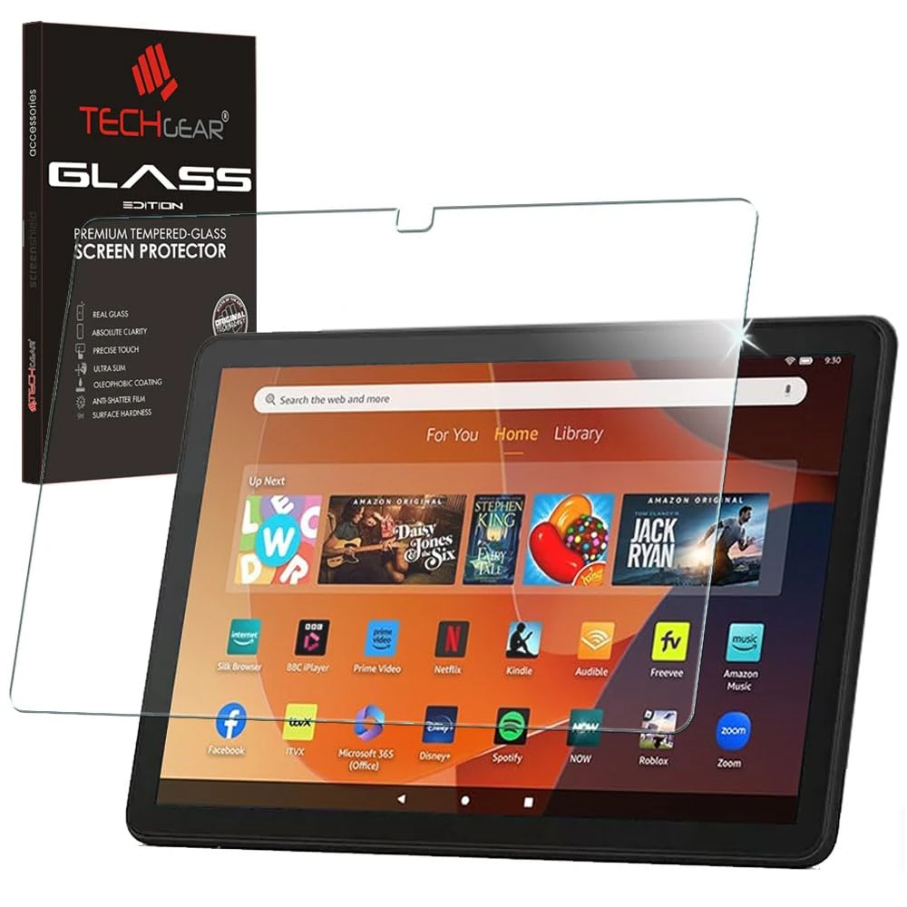 TECHGEAR Tempered Glass Screen Protector for Amazon Fire HD 10 / HD 10 Kids Tablet (2023 / 13th Gen) [9H] [Clarity] [Scratch-Resistant] [No-Bubble] [Responsive]
