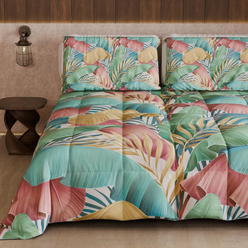 PETTI Artigiani Italiani - Single Winter Quilt, Single Duvet, Double Sided Quilt Solid Colour and Tropical Digital Print, Made in Italy