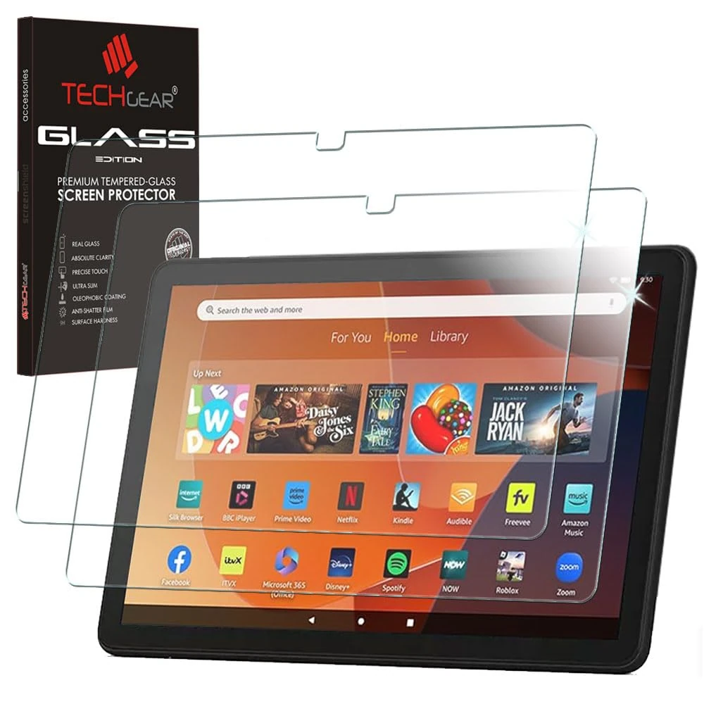 TECHGEAR 2 Pack Tempered Glass Screen Protector for Amazon Fire HD 10 / Kids Tablet (2023 / 13th Generation) [9H] [Clarity] [Scratch-Resistant] [No-Bubble] [Responsive]