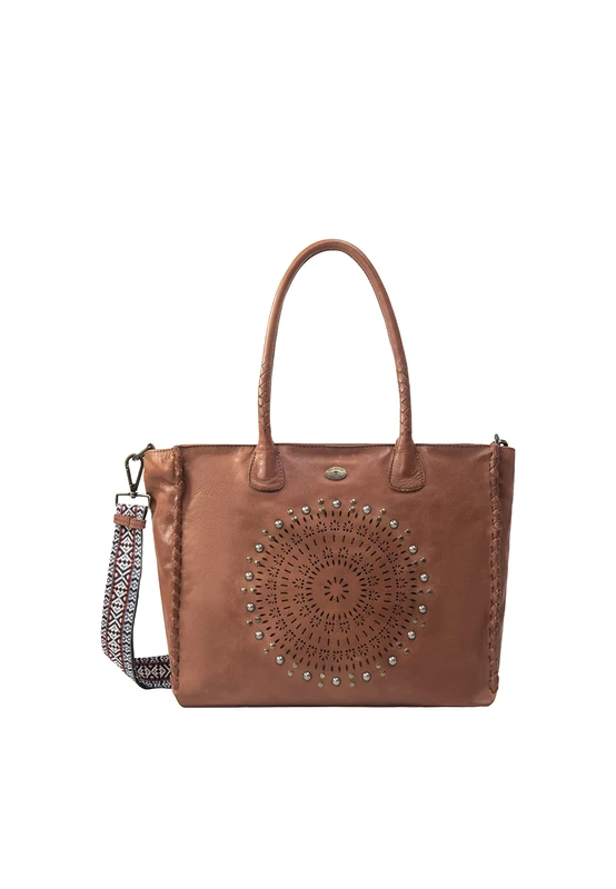 DreiMaster Women Leder Leather Shopper, Camel, One Size