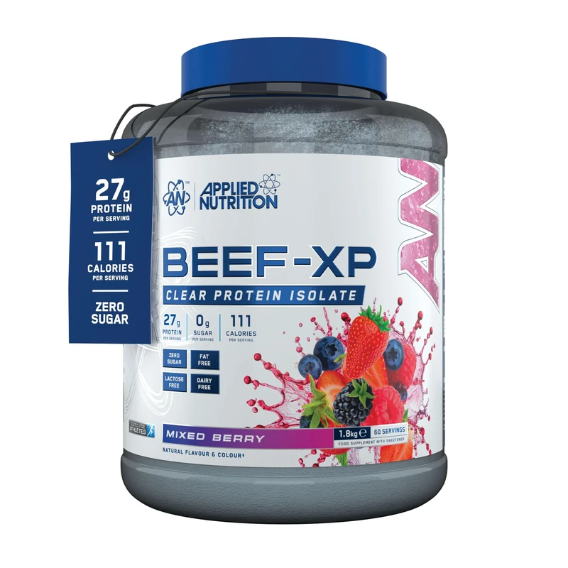 Applied Nutrition Clear Hydrolysed Beef Protein Isolate Powder, Fruit Juice Style, Dairy Free, Lactose Free, Zero Sugar, Low Fat, 1.8kg - 60 Servings (Mixed Berry)