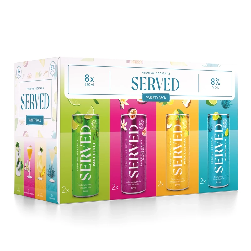 SERVED Cocktail Variety Pack, 8% ABV, Premium Bar Quality Cocktails, Pre-Mixed & Ready To Drink, 8 x 250ml Cans