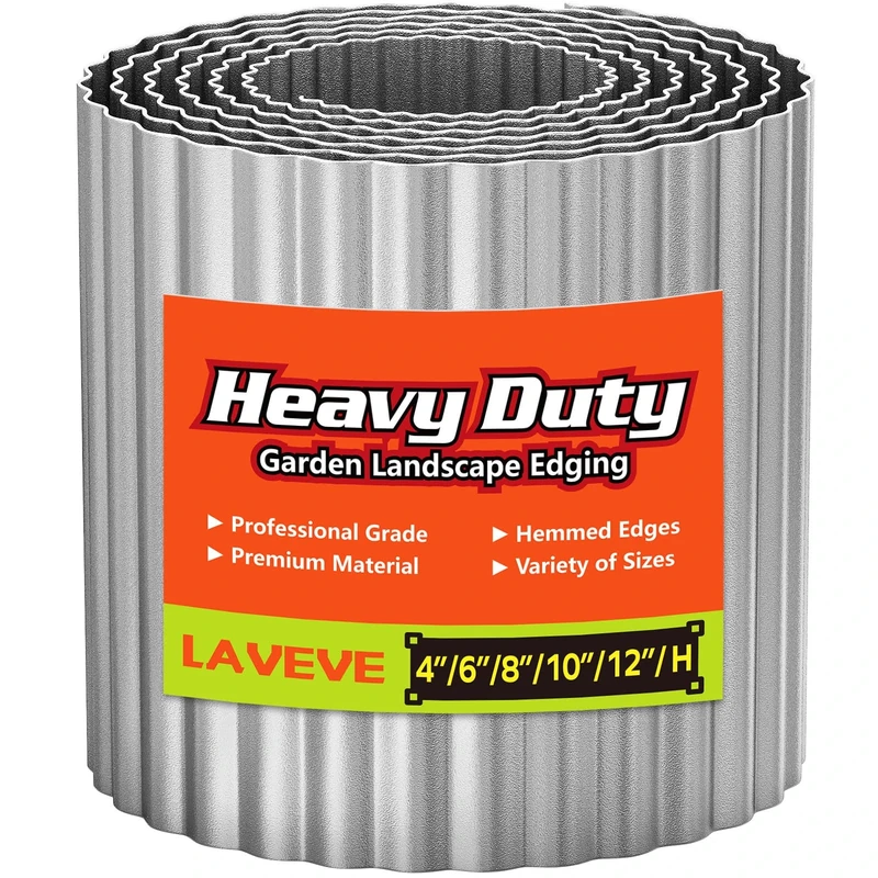 LAVEVE Corrugated Metal Garden Edging 6" x 40Ft, Landscape Edging Border for Lawn, Flower Bed, Garden Fence, Paver Edging (Silver)