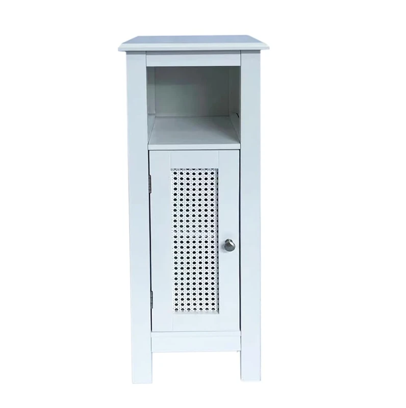 ASPECT Vera Faux Rattan Slimline Bathroom Storage Cabinet,White
