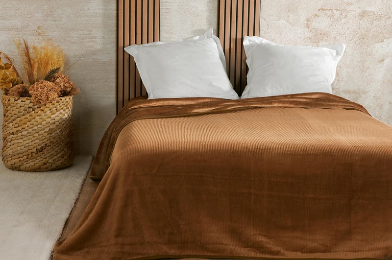 Linder Embossed Velvet Bed Cover 240 x 260 cm Brown