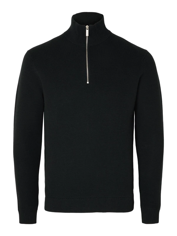 Selected Homme Mens Slhdane Ls Structure Half Zip Noos Knitted Jumper, Black, L UK
