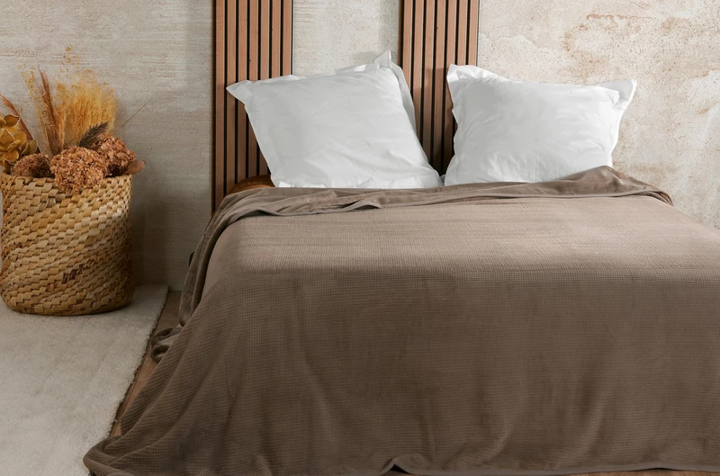 LINDER Embossed Velvet Bed Cover 180 x 240 cm Taupe