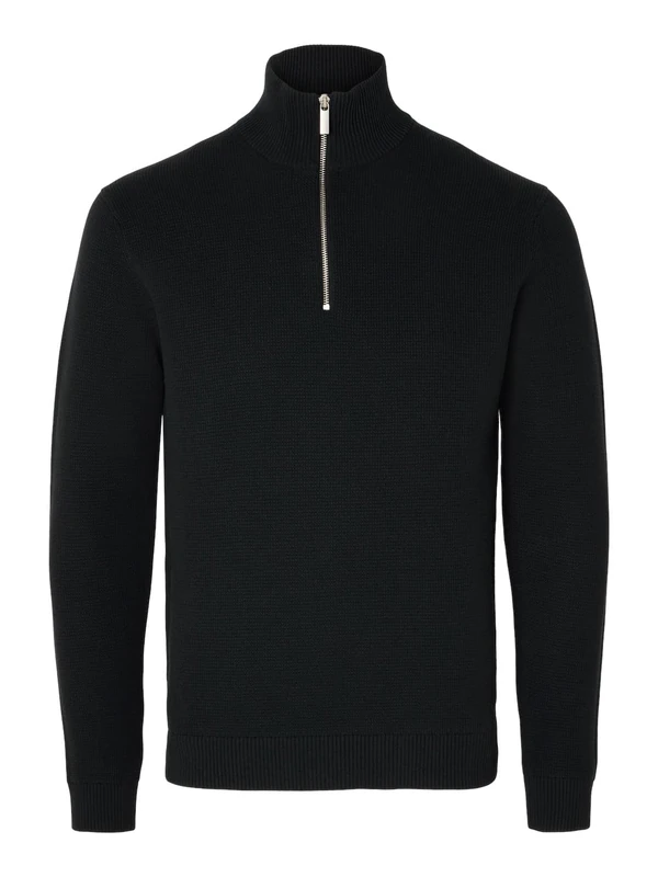 Selected Homme Mens Slhdane Ls Structure Half Zip Noos Knitted Jumper, Black, M UK