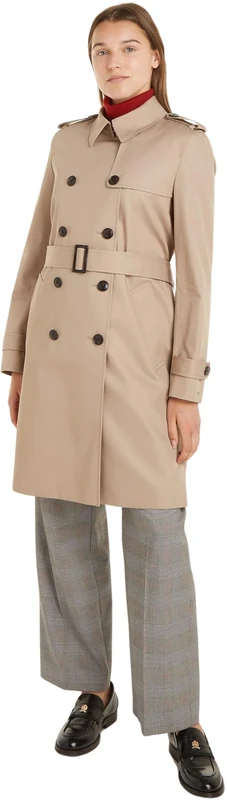 Tommy Hilfiger Women's Cotton Slim Fit Short Trench Coat, Beige (Beige), 8