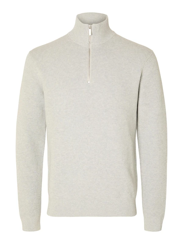Selected Homme Mens Slhdane Ls Structure Half Zip Noos Knitted Jumper, Light Grey Mix, L UK