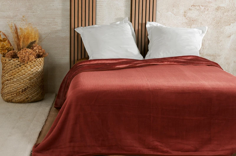 LINDER Embossed Velvet Bed Cover 180 x 240 cm Terracotta