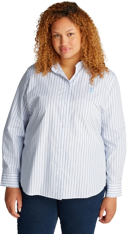Tommy Hilfiger Women's CRV Stripe Regular Shirt L/S Shirt, Classic Shirting STP/Vessel Blue, 46