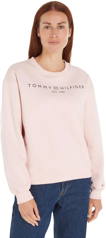 Tommy Hilfiger Women's MDRN REG CORP LOGO C-NK SWTSHRT Pullover Sweatshirt, Delicate Pink, XXS