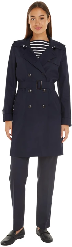 Tommy Hilfiger Women's Cotton Slim Fit Short Trench Coat, Blue (Desert Sky), 8