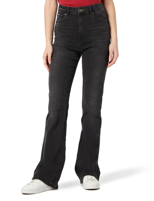 DKNY Women's Boreum High Rise Flare Jeans, Concrete, 28, Black, 2
