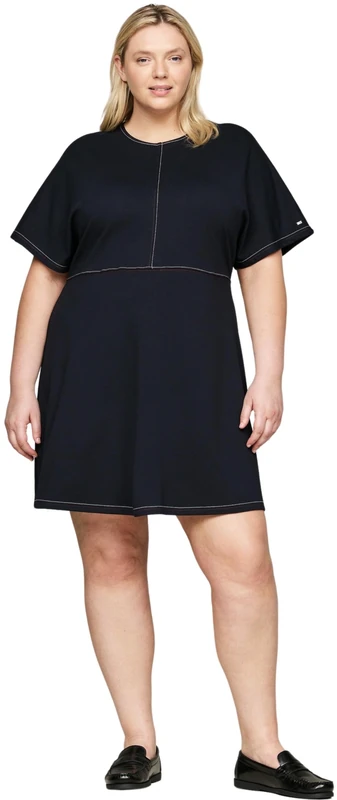 Tommy Hilfiger Women's Curve Global Stitch Round Neck Dress, Blue (Desert Sky), 18