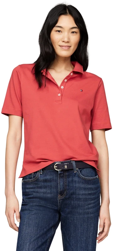 Tommy Hilfiger Women's Regular Fit Short Sleeve Polo Shirt, Red (Terra Red), 3XL