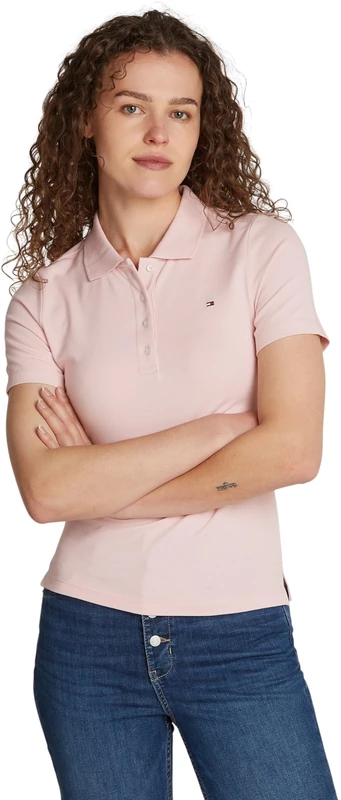 Tommy Hilfiger Women's Short Sleeve Slim Fit Polo Shirt, Pink (Delicate Pink), XS