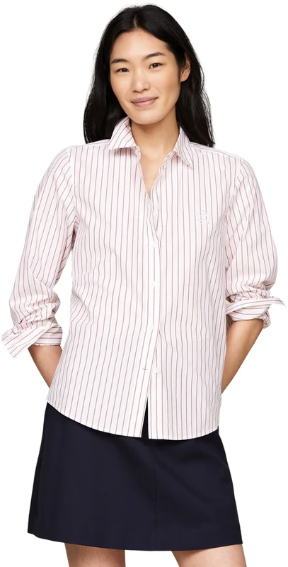 Tommy Hilfiger Women's Regular Fit Striped Cotton Shirt, Multicolor (Classic Shirting STP/Pink), 8