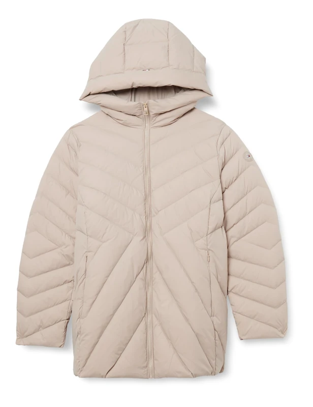 Tommy Hilfiger Women's CRV CHEVRON MW PADDED JACKET Puffer Jacket, Beige, 54 - Image 1