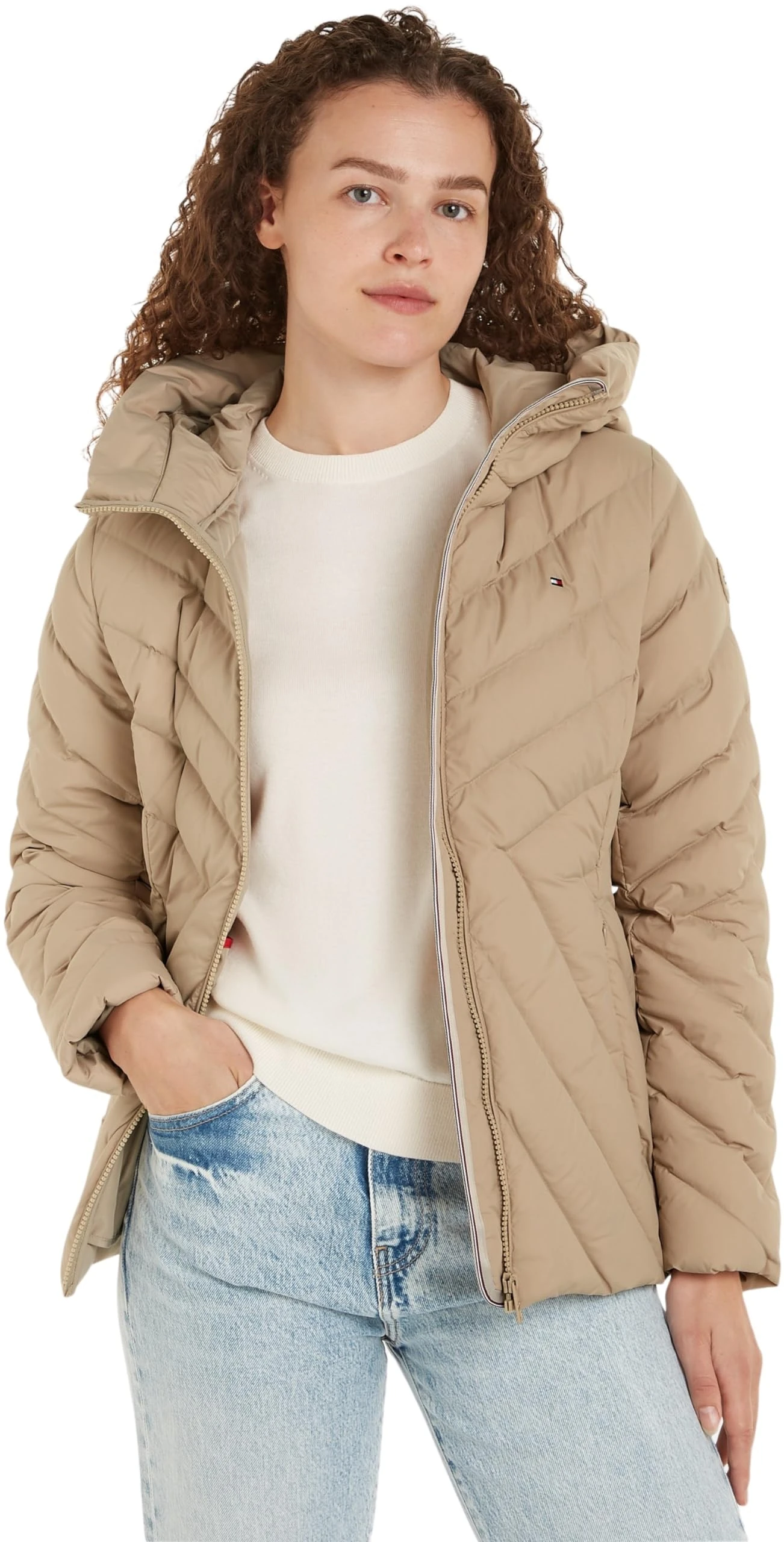 Tommy Hilfiger Women's Down Jacket with Hood, Beige (Beige), XXS