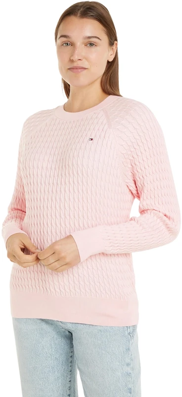 Tommy Hilfiger Women's Cable Knit Jumper, Pink (Delicate Pink), XXS