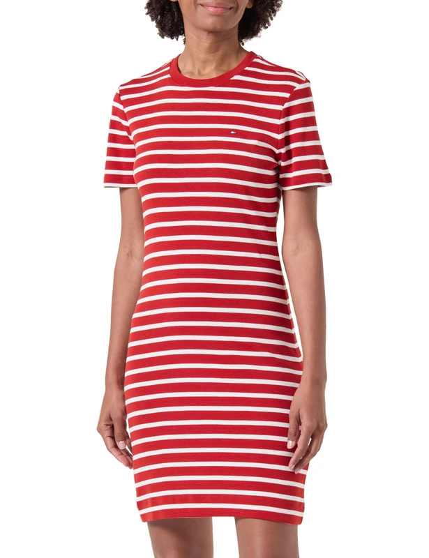 Tommy Hilfiger Women's New Cody Slim Short Cotton Dress, Multicolor (Breton STP/Dark Magma/Ecru), XS