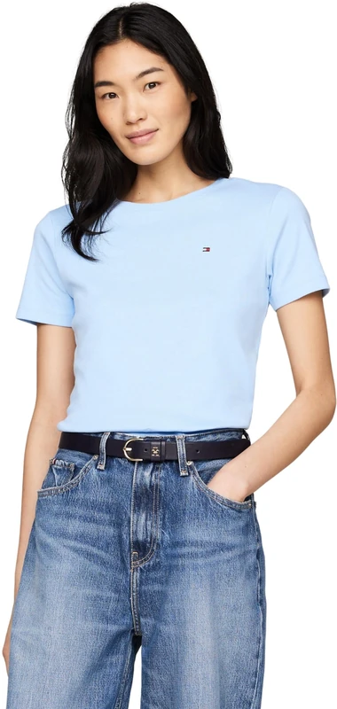 Tommy Hilfiger Women's New Slim Cody Round Neck Short Sleeve T-Shirt, Blue (Vessel Blue), XXS
