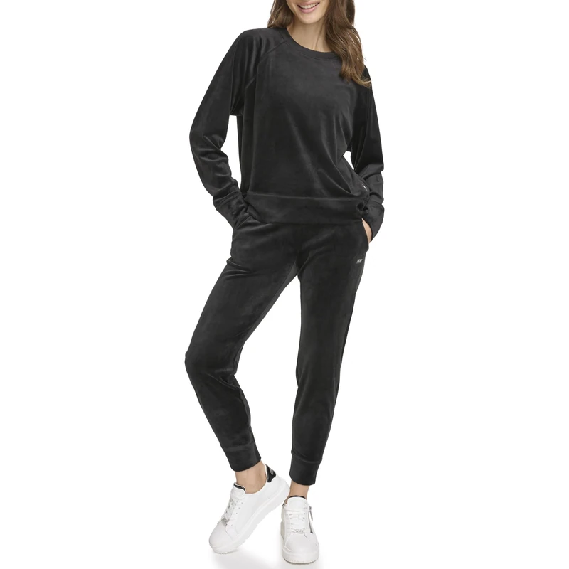 DKNY Women's Platinum Velour Sweater, Black, Large, Black, L - Image 1