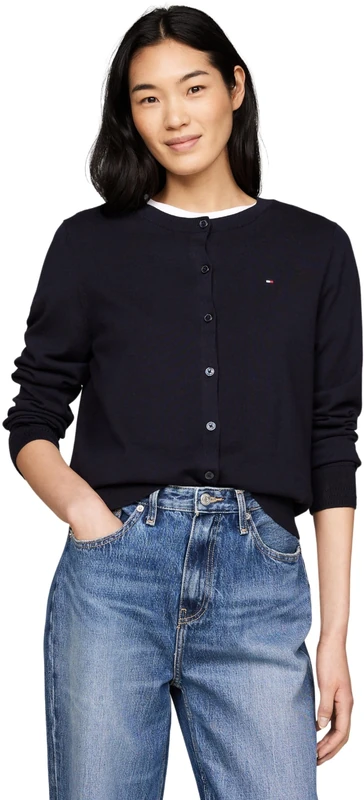 Tommy Hilfiger Women's Elegant Jersey Stitch Cardigan, Blue (Desert Sky), XXS