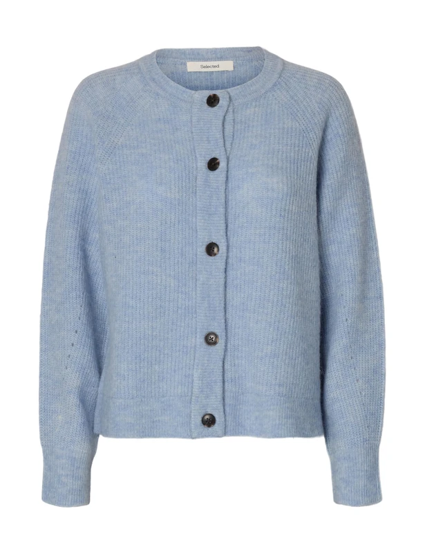 SELECTED FEMME Women's SLFLULU LS Knit Short Cardigan B NOOS Cardigan Sweater, Cashmere Blue/Detail:Melange,
