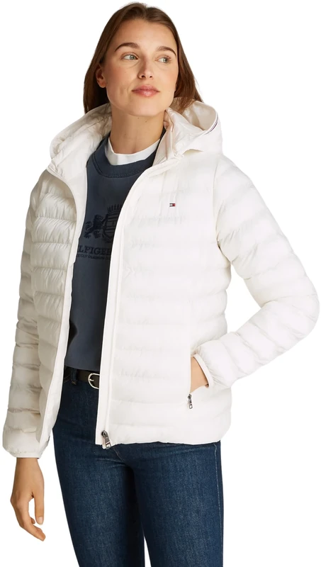 Tommy Hilfiger Women's Global Stripe Transitional Padded Jacket, Beige (Ancient White), XXS