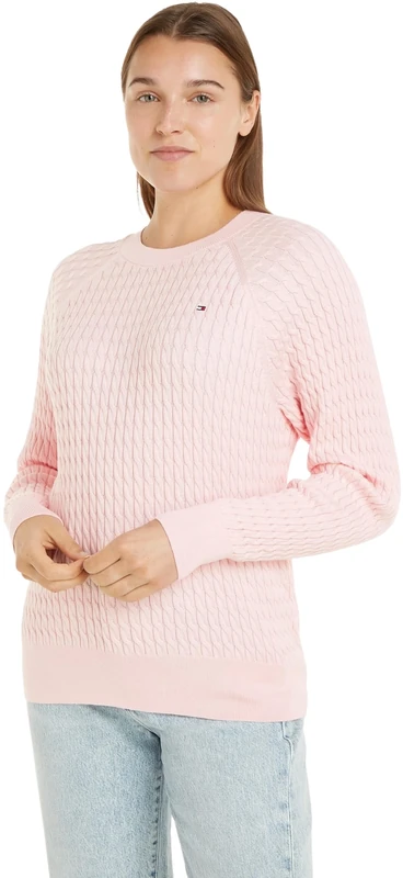 Tommy Hilfiger Women's Cable Knit Jumper, Pink (Delicate Pink), XXL