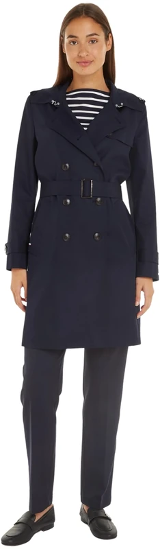Tommy Hilfiger Women's Cotton Slim Fit Short Trench Coat, Blue (Desert Sky), 14