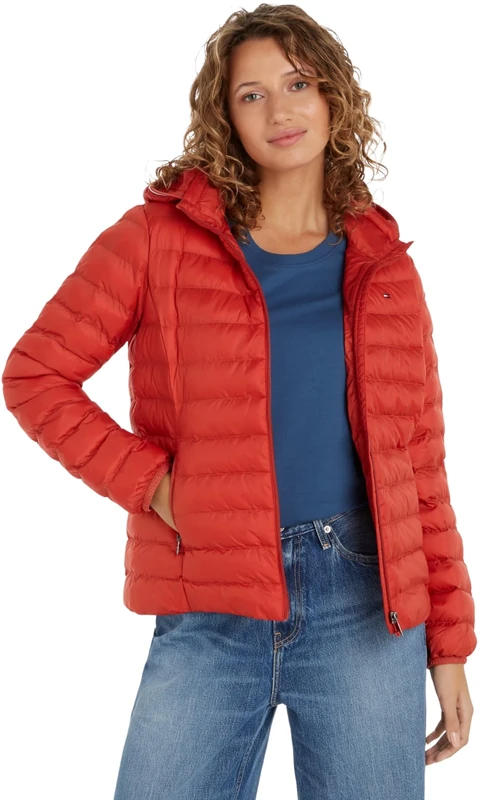 Tommy Hilfiger Women's Global Stripe Transitional Padded Jacket, Red (Terra Red), 3XL