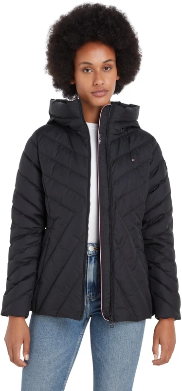 Tommy Hilfiger Women's Down Jacket with Hood, Black (Black), XXS