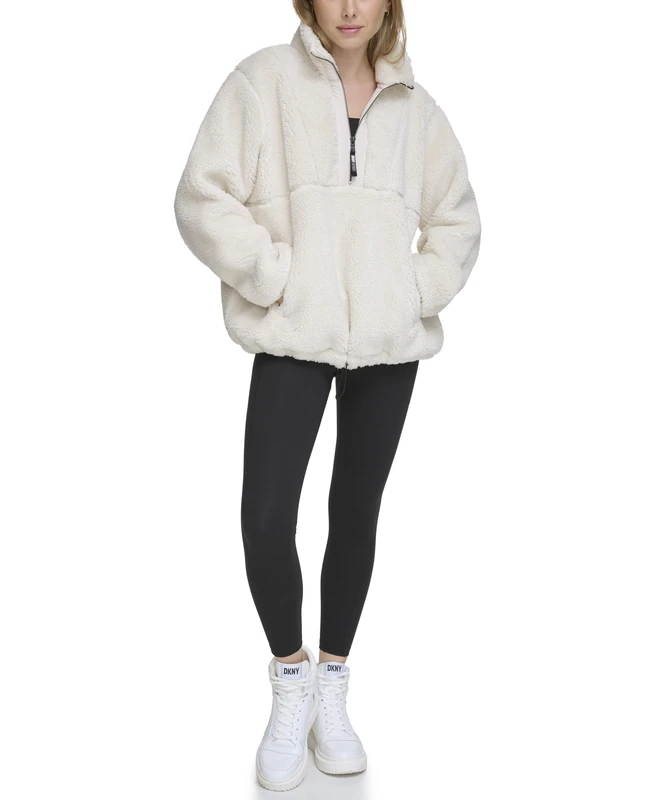 DKNY SPORT Women's Roebling Fleece Funnel, White, S