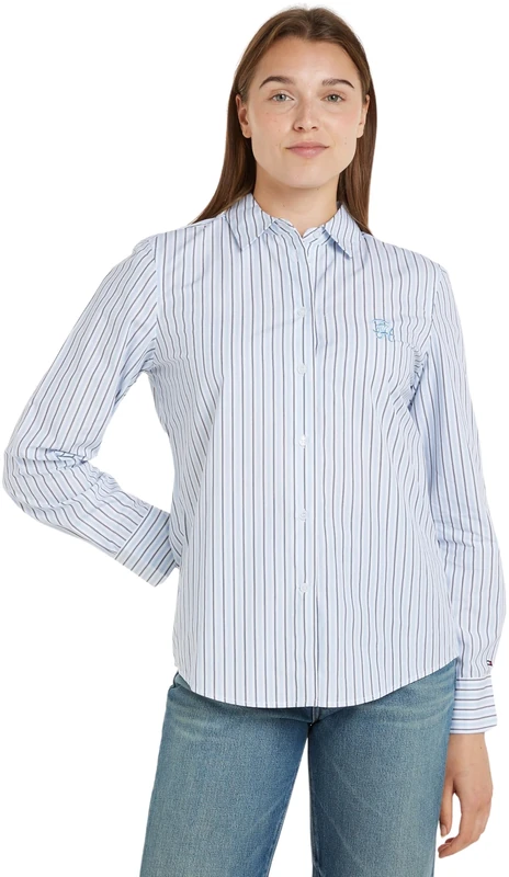 Tommy Hilfiger Women's Stripe Regular Shirt L/S Shirt, Classic Shirting STP/Vessel Blue, 46