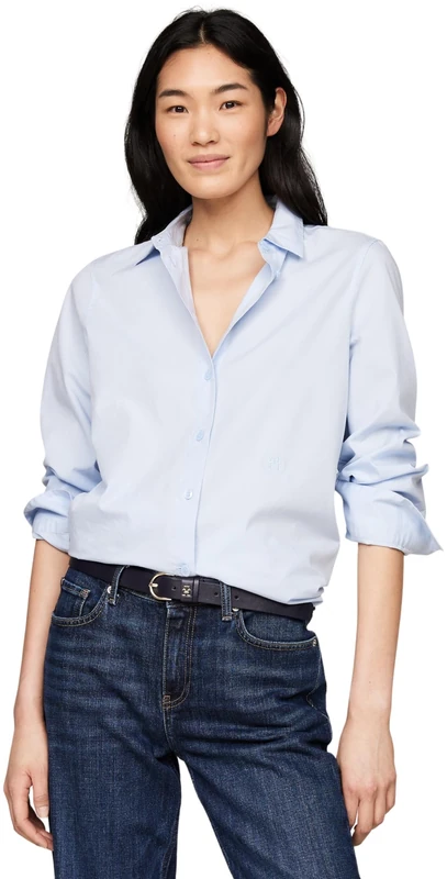 Tommy Hilfiger Women's Regular Fit Cotton Shirt, Blue (Breezy Blue), 4