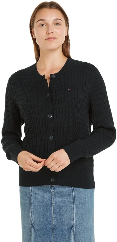 Tommy Hilfiger Women's Cable Knit Cardigan, Black (Black), 3XL
