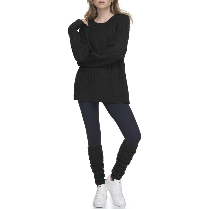 DKNY Women's Cosy Cable Knit Sweater, Black, Medium, Black, M