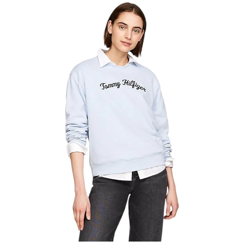 Tommy Hilfiger Women's Regular Fit Sweatshirt without Hood, Blue (Breezy Blue), XXS