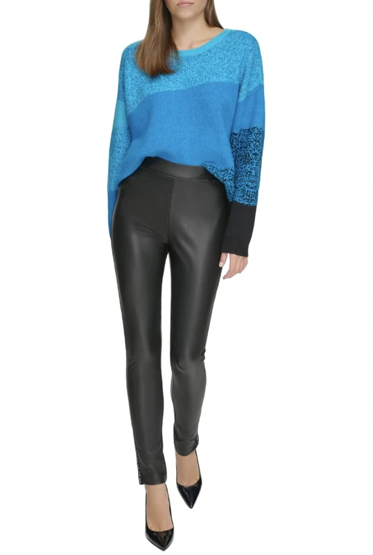 DKNY Women's PU Legging with Logo, Black, L