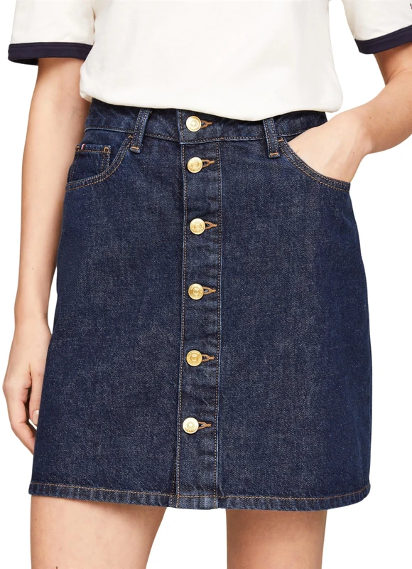 Tommy Hilfiger Women's DNM Mini Skirt HW CLER Straight Skirt, Cler, 42
