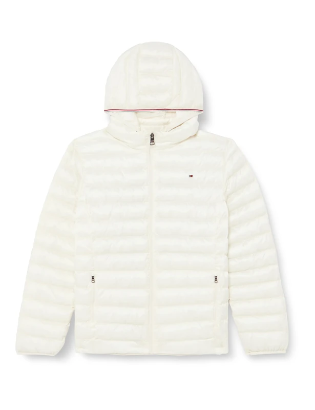 Tommy Hilfiger Women's Crv Lw Padded Global Stripe Jkt Ww0ww43378 Puffer Jacket, White (Ancient White), 50