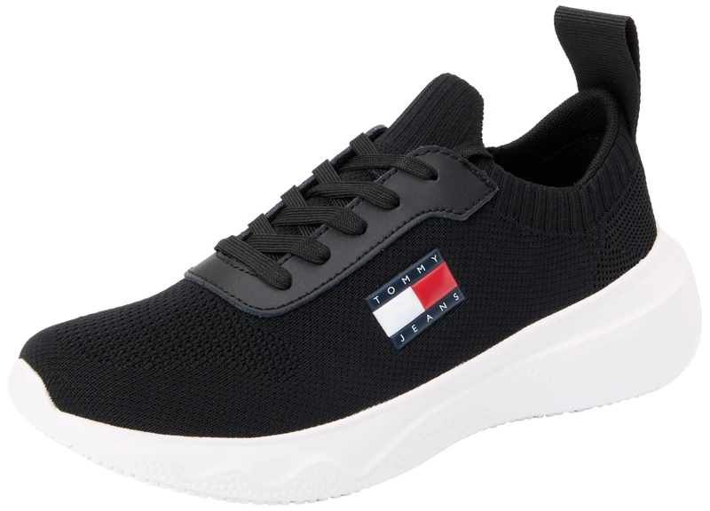 Tommy Jeans Women's Knit Runner Trainers, Black (Black), 5