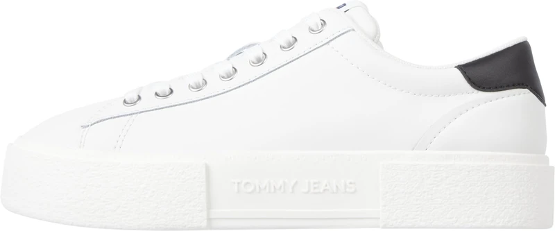 Tommy Jeans Women's Leather Flatform Trainers, White (Ecru / Black), 6